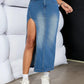 High Waist Split Thigh Denim Bodycon Skirt Classic Versatile Mid Length Jean Skirt