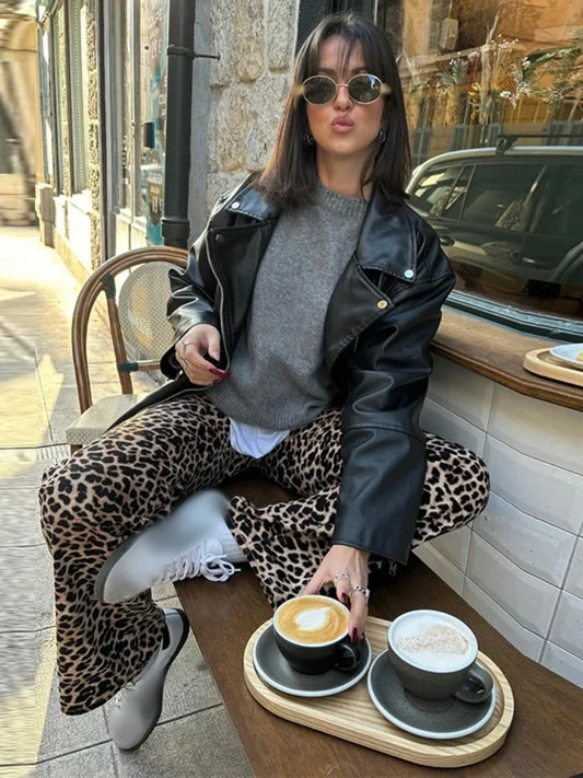 Leopard Print Jeans Women Fashion High Waist Casual  Loose Trousers Female 2024 Spring All-match Streetwear Pants