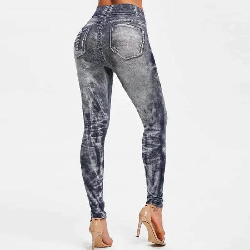 Leggings Imitation Jeans High Waist Pants