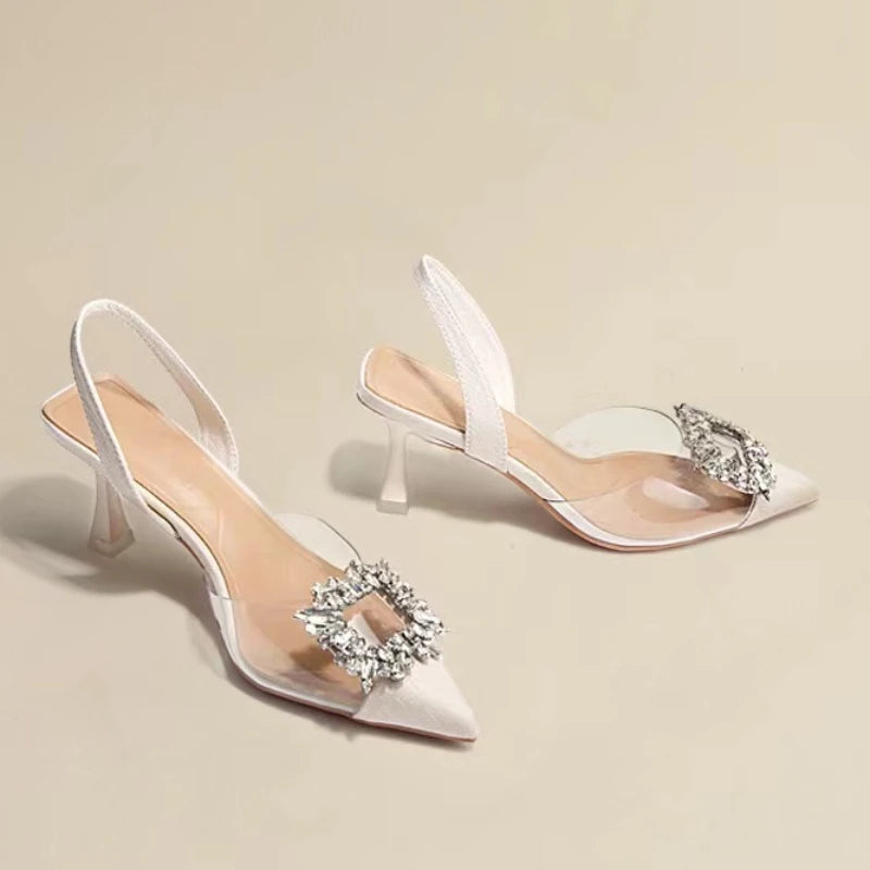 Comfortable Crystal Transparent Solid Color Pointed Toe