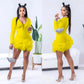 Casual Women Mini Dress Feather Deep V-neck Solid Color Party Night Clubwear Streetwear Dresses For Women Vestidos