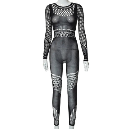 See Through Jumpsuit Holes Long Sleeve