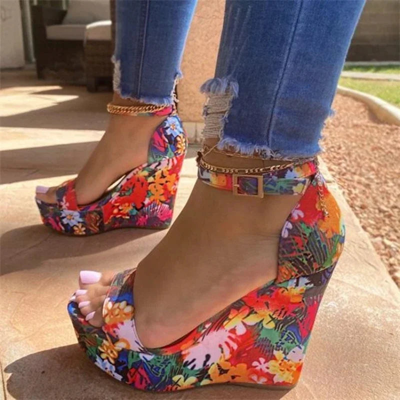 Design Party Women Shoes High Heels Buckle Ankle Strap Flowers Open Toe