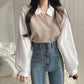 Polo Collar False Two-piece Blouse