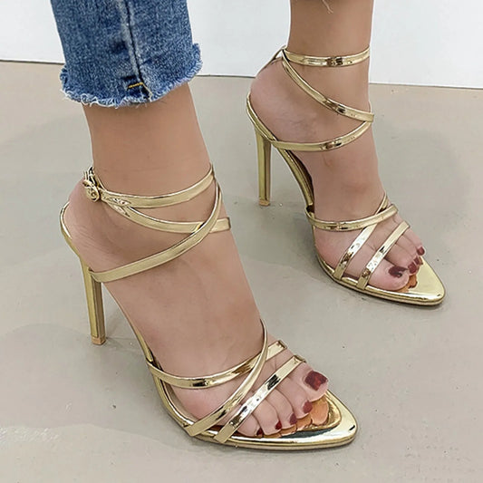 Women High Heels Fashion High Heels Breathable Lace Up Shoes Casual Sandals Stiletto Heels босоножки