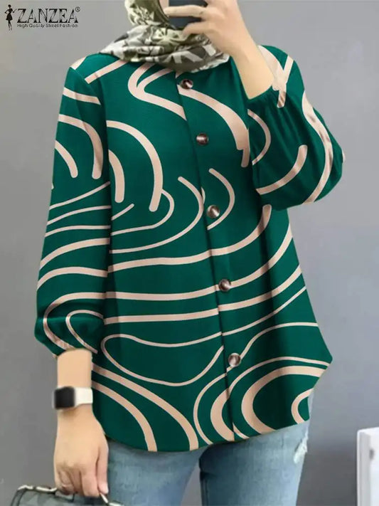 Vintage Printed Blouse Long Sleeve