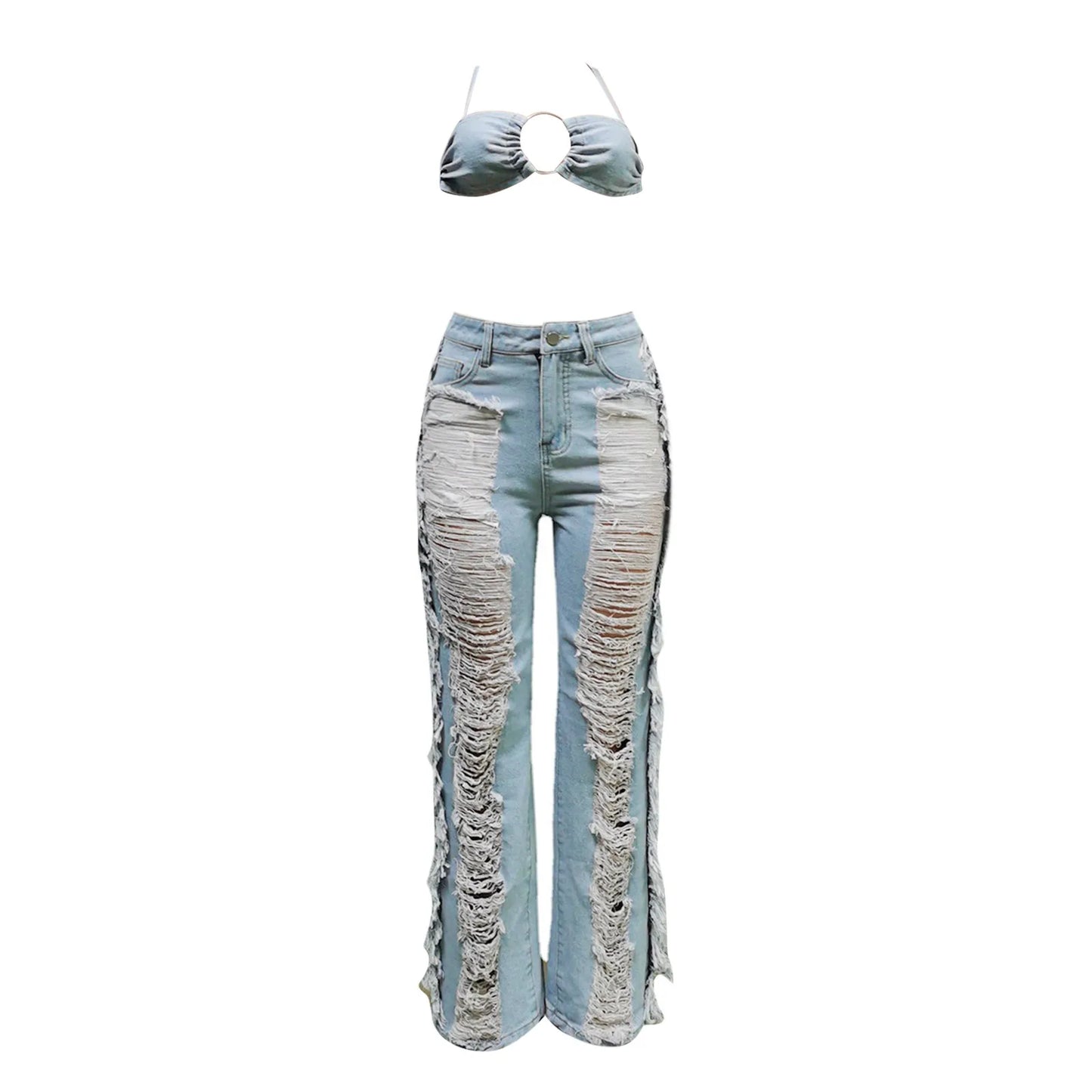 Plus Size Women'S Jeans Casual Denim Ripped Wash Pant Set Denim Harajuku Vintage Y2k Streetwear Pantalones De Mujer