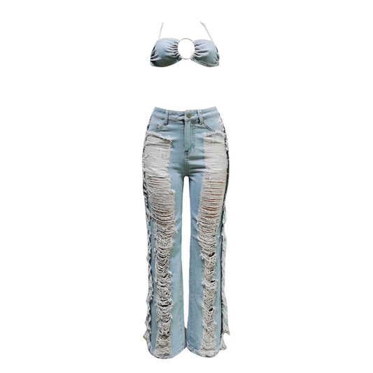 Plus Size Women'S Jeans Casual Denim Ripped Wash Pant Set Denim Harajuku Vintage Y2k Streetwear Pantalones De Mujer