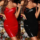 Patent Leather Bodycon Dress Sleeveless Strap Latex Short Dress Nightwear Club Carnival Night Dress Underwear Robe