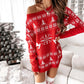 Christmas Sweater Knitted Round Neck Long Sleeve Oversized Thick Sweater Dress Sexy Printed Casual Loose Mini Dress