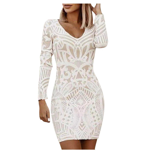 Elegant Party Sheath White Dress Women Spring Sexy Slim Long Sleeve Embroidered Dress Fashion Ladies Office Evening Dress Robe