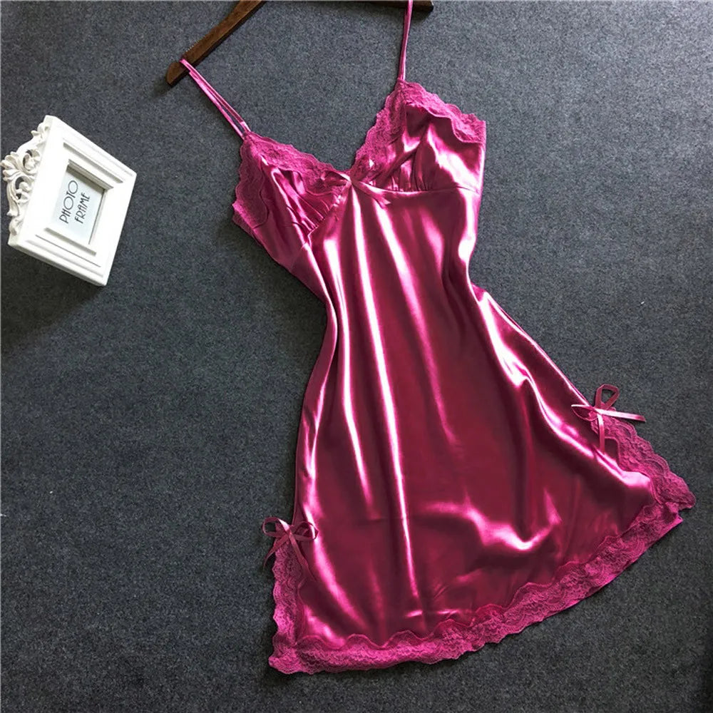 Lace Patchwork Camisola Lingerie Nighty Wedding Silk Dress 2023 Sleep Wear Nightdress Clothes Women Nightgowns Sexy Nightwear