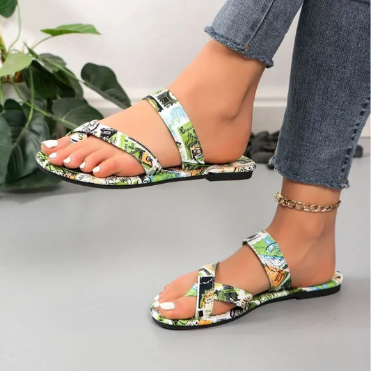 Print Clie Toe Slippers Flats Beach Sandals