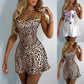 Leopard Floral Print Mini Dress for Women Spaghetti Strap Party Club Night Dress Elegant Backless Strapless Bodycon Dresses