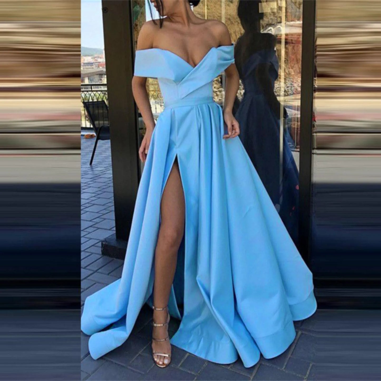 Women's Cocktail Formal Dress Solid Color Long Sleeve Dresses Elegant Halterneck Backless Dresses Women Long Christmas Dress