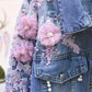 Denim Jacket Embroidery Three-dimensional Floral Jeans Jacket Beading Pearl Ripped Hole Bomber