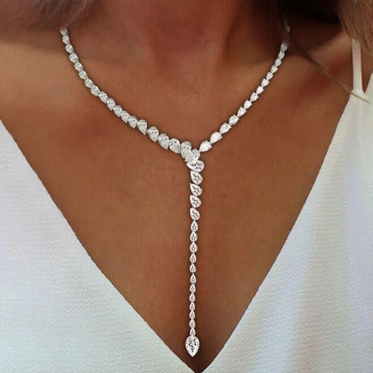 Stonefans Water Drop Zircon Necklace Luxury Choker Jewelry for Women Statement Y Lariat Necklace Charm Collar Accessories Gift