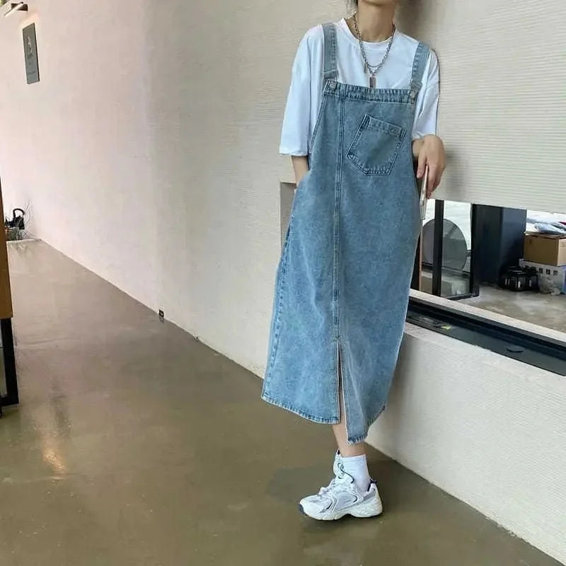 Denim Overall Dress Women Sleeveless Jeans Dresses Fashion Female Solid Slip Casual Loose Spaghetti Strap Dresses