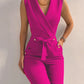 Casual V Neck Jumpsuits Button Lace Up Sleeveless Wide Leg Pants Streetwear Overalls Jumpsuit