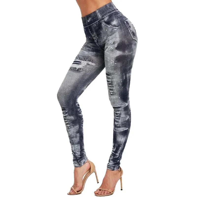 Leggings Imitation Jeans High Waist Pants