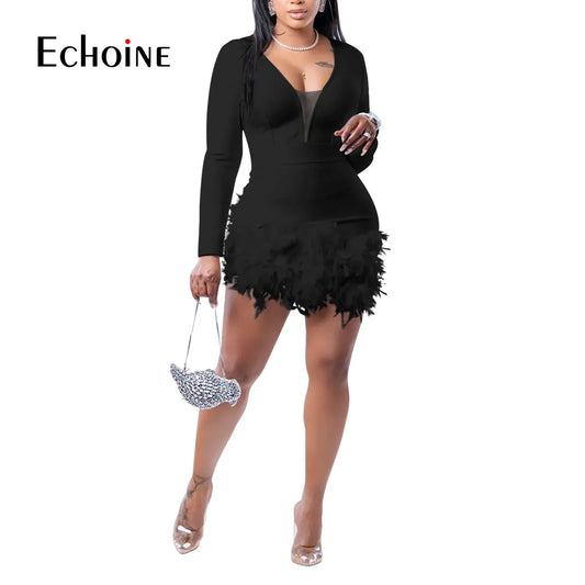 Echoine Women Feather Stitching V Neck solid Zipper Lady Jumpsuits