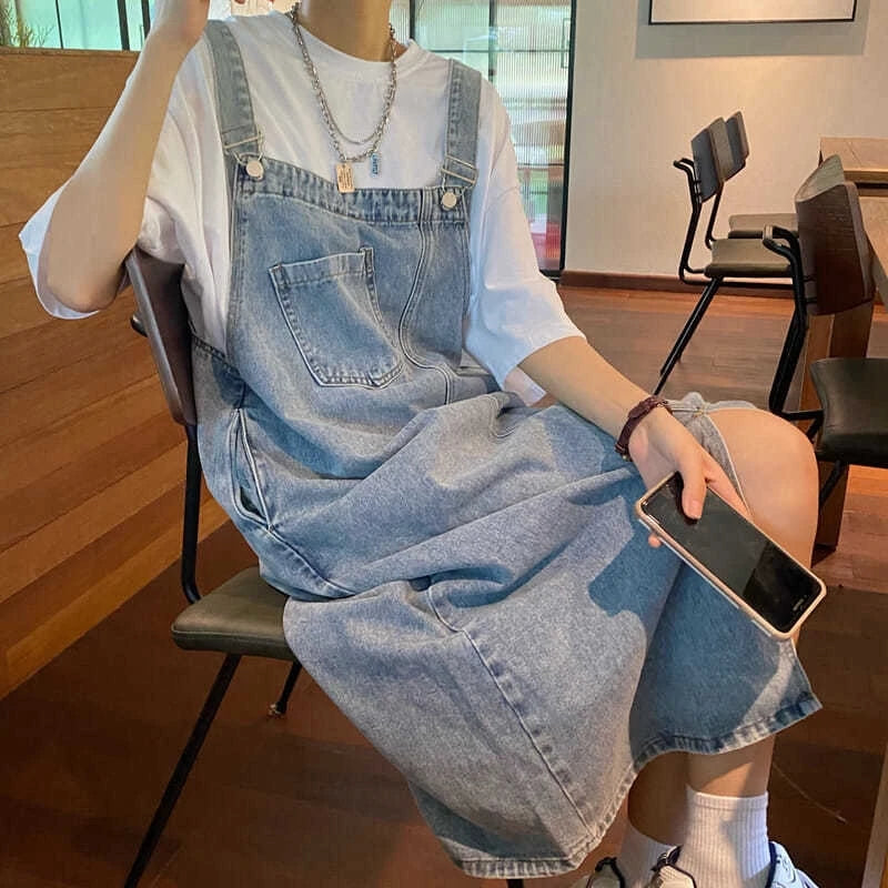 Denim Overall Dress Women Sleeveless Jeans Dresses Fashion Female Solid Slip Casual Loose Spaghetti Strap Dresses