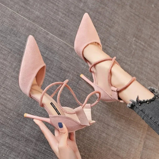 Cross-Strap Roman Suede High Heels