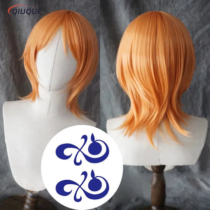 High Quality Adult Nami Cosplay Wig 75cm Long Curly Wavy Orange Heat Resistant Hair + Wig Cap