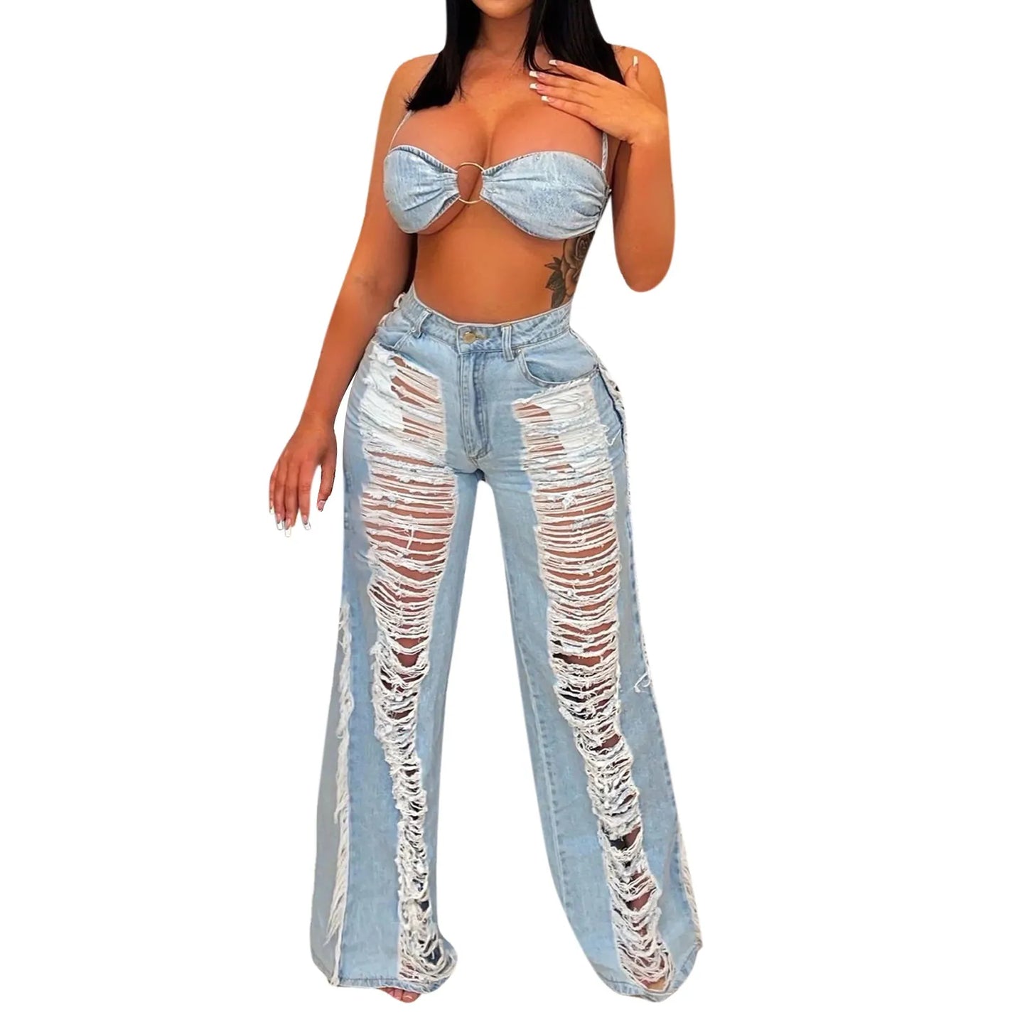 Plus Size Women'S Jeans Casual Denim Ripped Wash Pant Set Denim Harajuku Vintage Y2k Streetwear Pantalones De Mujer