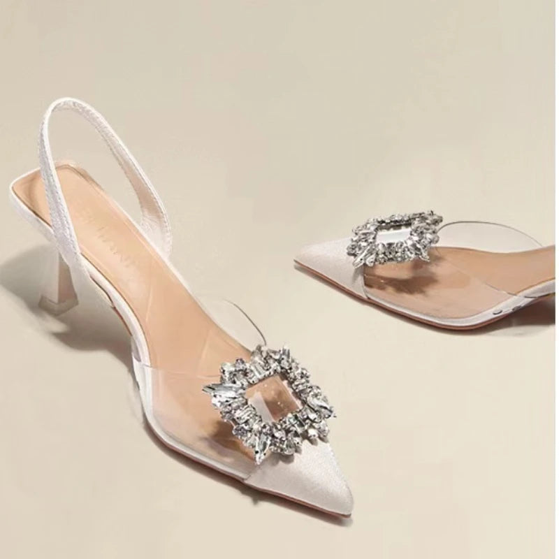 Comfortable Crystal Transparent Solid Color Pointed Toe