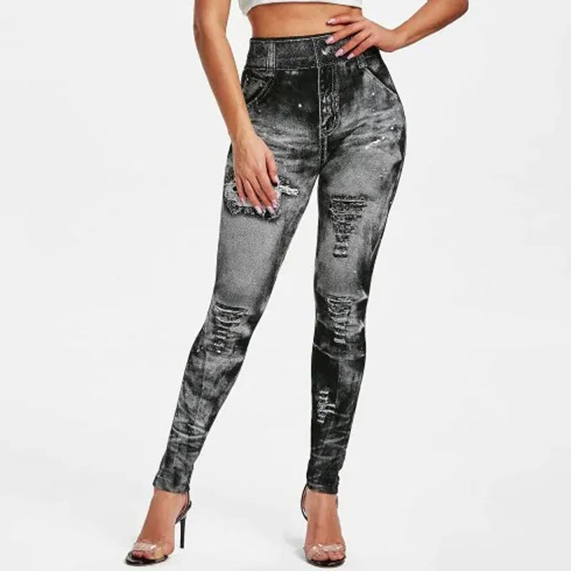 Leggings Imitation Jeans High Waist Pants