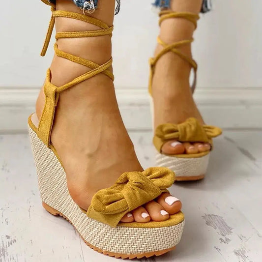 Platform Wedges Flock Butterfly Peep Toe