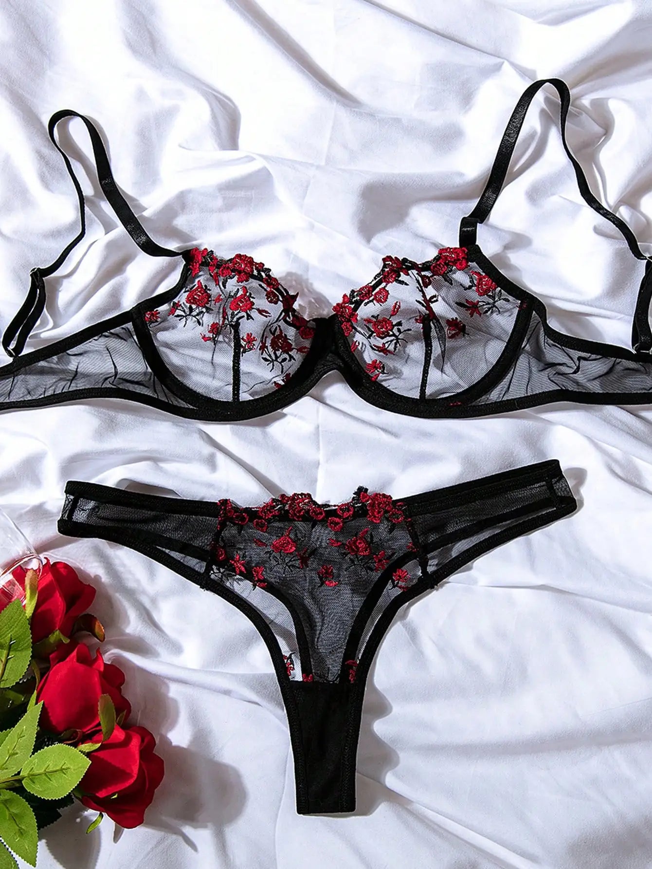 Lace Transparent Underwear Fairy Embroidery Brief Set