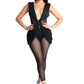 Sexy Sleeveless Lightweight Draped Mesh Jumpsuit Party Clubwear BLACK