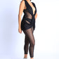 Sexy Sleeveless Lightweight Draped Mesh Jumpsuit Party Clubwear BLACK