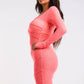 Sexy Cut Out Detailed Long Sleeve Mesh Sheer Dress PINK