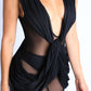 Sexy Sleeveless Lightweight Draped Mesh Jumpsuit Party Clubwear BLACK