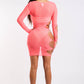 Sexy Cut Out Detailed Long Sleeve Mesh Sheer Dress PINK