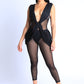 Sexy Sleeveless Lightweight Draped Mesh Jumpsuit Party Clubwear BLACK