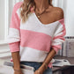 Color Block V-Neck Long Sleeve Sweater