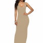 Elegant High Stretch Tank Robe Spring Summer Thin Long Dress  O-neck Sleeveless