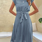 Sun-Kissed Elegance - Pleated O-Neck Midi Tunic