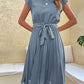 Sun-Kissed Elegance - Pleated O-Neck Midi Tunic