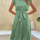 Sun-Kissed Elegance - Pleated O-Neck Midi Tunic
