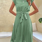 Sun-Kissed Elegance - Pleated O-Neck Midi Tunic