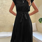 Sun-Kissed Elegance - Pleated O-Neck Midi Tunic