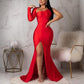 One Long Sleeve Backless Split Maxi Dresses