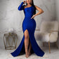 One Long Sleeve Backless Split Maxi Dresses