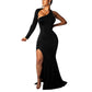 One Long Sleeve Backless Split Maxi Dresses
