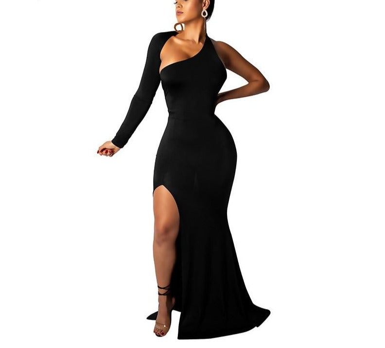 One Long Sleeve Backless Split Maxi Dresses